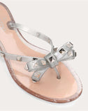 WOMEN'S VALENTINO GARAVANI ROCKSTUD GLITTERED RUBBER FLIP FLOP SILVER