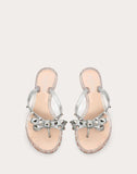 WOMEN'S VALENTINO GARAVANI ROCKSTUD GLITTERED RUBBER FLIP FLOP SILVER