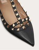 WOMEN'S VALENTINO GARAVANI ROCKSTUD GRAINY CALFSKIN ANKLE STRAP BALLET FLAT BLACK