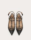 WOMEN'S VALENTINO GARAVANI ROCKSTUD GRAINY CALFSKIN ANKLE STRAP BALLET FLAT BLACK
