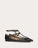 WOMEN'S VALENTINO GARAVANI ROCKSTUD GRAINY CALFSKIN ANKLE STRAP BALLET FLAT BLACK