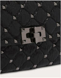 WOMEN'S VALENTINO GARAVANI CRINKLED LAMBSKIN ROCKSTUD SPIKE CROSSBODY CLUTCH BLACK