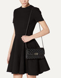 WOMEN'S VALENTINO GARAVANI CRINKLED LAMBSKIN ROCKSTUD SPIKE CROSSBODY CLUTCH BLACK