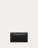 WOMEN'S VALENTINO GARAVANI CRINKLED LAMBSKIN ROCKSTUD SPIKE CROSSBODY CLUTCH BLACK