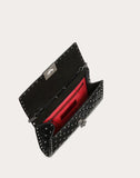 WOMEN'S VALENTINO GARAVANI CRINKLED LAMBSKIN ROCKSTUD SPIKE CROSSBODY CLUTCH BLACK
