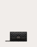 WOMEN'S VALENTINO GARAVANI CRINKLED LAMBSKIN ROCKSTUD SPIKE CROSSBODY CLUTCH BLACK