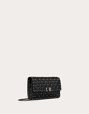WOMEN'S VALENTINO GARAVANI CRINKLED LAMBSKIN ROCKSTUD SPIKE CROSSBODY CLUTCH BLACK