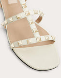 WOMEN'S VALENTINO GARAVANI ROCKSTUD CALFSKIN ANKLE STRAP FLAT SANDAL LIGHT IVORY