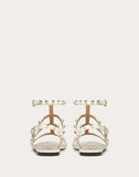 WOMEN'S VALENTINO GARAVANI ROCKSTUD CALFSKIN ANKLE STRAP FLAT SANDAL LIGHT IVORY