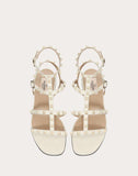 WOMEN'S VALENTINO GARAVANI ROCKSTUD CALFSKIN ANKLE STRAP FLAT SANDAL LIGHT IVORY