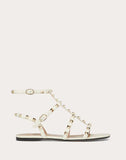 WOMEN'S VALENTINO GARAVANI ROCKSTUD CALFSKIN ANKLE STRAP FLAT SANDAL LIGHT IVORY