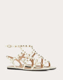 WOMEN'S VALENTINO GARAVANI ROCKSTUD CALFSKIN ANKLE STRAP FLAT SANDAL LIGHT IVORY