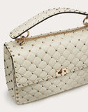 WOMEN'S VALENTINO GARAVANI LARGE ROCKSTUD SPIKE NAPPA LEATHER BAG LIGHT IVORY