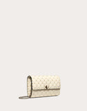 WOMEN'S VALENTINO GARAVANI ROCKSTUD SPIKE NAPPA LEATHER CROSSBODY CLUTCH BAG LIGHT IVORY