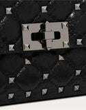 WOMEN'S VALENTINO GARAVANI SMALL CRINKLED LAMBSKIN ROCKSTUD SPIKE BAG BLACK
