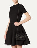 WOMEN'S VALENTINO GARAVANI SMALL CRINKLED LAMBSKIN ROCKSTUD SPIKE BAG BLACK