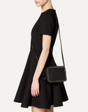 WOMEN'S VALENTINO GARAVANI SMALL ROCKSTUD CALFSKIN CROSSBODY BAG BLACK