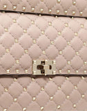 WOMEN'S VALENTINO GARAVANI LARGE ROCKSTUD SPIKE NAPPA LEATHER BAG POUDRE