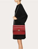 WOMEN'S VALENTINO GARAVANI LARGE ROCKSTUD SPIKE NAPPA LEATHER BAG ROSSO VALENTINO
