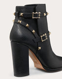 WOMEN'S VALENTINO GARAVANI GRAIN CALFSKIN LEATHER ROCKSTUD BOOTIE 100MM BLACK