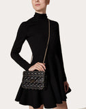 WOMEN'S VALENTINO GARAVANI SMALL ROCKSTUD SPIKE NAPPA LEATHER BAG BLACK