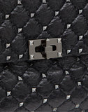 WOMEN'S VALENTINO GARAVANI LARGE CRINKLED LAMBSKIN ROCKSTUD SPIKE BAG BLACK