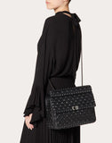 WOMEN'S VALENTINO GARAVANI LARGE CRINKLED LAMBSKIN ROCKSTUD SPIKE BAG BLACK