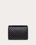 WOMEN'S VALENTINO GARAVANI LARGE CRINKLED LAMBSKIN ROCKSTUD SPIKE BAG BLACK