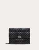 WOMEN'S VALENTINO GARAVANI LARGE CRINKLED LAMBSKIN ROCKSTUD SPIKE BAG BLACK