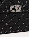 WOMEN'S VALENTINO GARAVANI MEDIUM CRINKLED LAMBSKIN ROCKSTUD SPIKE BAG BLACK