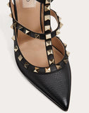 WOMEN'S VALENTINO GARAVANI ROCKSTUD GRAINY CALFSKIN ANKLE STRAP PUMP 100 MM BLACK