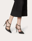 WOMEN'S VALENTINO GARAVANI ROCKSTUD GRAINY CALFSKIN ANKLE STRAP PUMP 100 MM BLACK