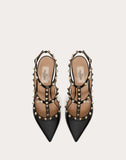 WOMEN'S VALENTINO GARAVANI ROCKSTUD GRAINY CALFSKIN ANKLE STRAP PUMP 100 MM BLACK