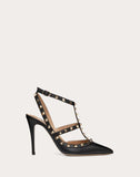 WOMEN'S VALENTINO GARAVANI ROCKSTUD GRAINY CALFSKIN ANKLE STRAP PUMP 100 MM BLACK