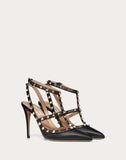 WOMEN'S VALENTINO GARAVANI ROCKSTUD GRAINY CALFSKIN ANKLE STRAP PUMP 100 MM BLACK