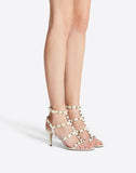 WOMEN'S VALENTINO GARAVANI ROCKSTUD CALFSKIN ANKLE STRAP SANDAL 70 MM LIGHT IVORY
