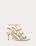 WOMEN'S VALENTINO GARAVANI ROCKSTUD CALFSKIN ANKLE STRAP SANDAL 70 MM LIGHT IVORY
