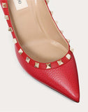 WOMEN'S VALENTINO GARAVANI ROCKSTUD GRAINY CALFSKIN PUMP 100 MM ROSSO VALENTINO