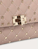 WOMEN'S VALENTINO GARAVANI ROCKSTUD SPIKE NAPPA LEATHER CROSSBODY CLUTCH BAG POUDRE