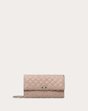 WOMEN'S VALENTINO GARAVANI ROCKSTUD SPIKE NAPPA LEATHER CROSSBODY CLUTCH BAG POUDRE