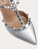 WOMEN'S VALENTINO GARAVANI METALLIC ROCKSTUD CAGED PUMP 65MM SILVER
