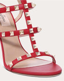WOMEN'S VALENTINO GARAVANI ROCKSTUD CALFSKIN ANKLE STRAP SANDAL 100 MM ROSSO VALENTINO