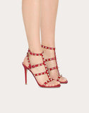 WOMEN'S VALENTINO GARAVANI ROCKSTUD CALFSKIN ANKLE STRAP SANDAL 100 MM ROSSO VALENTINO