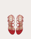 WOMEN'S VALENTINO GARAVANI ROCKSTUD CALFSKIN ANKLE STRAP SANDAL 100 MM ROSSO VALENTINO