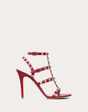 WOMEN'S VALENTINO GARAVANI ROCKSTUD CALFSKIN ANKLE STRAP SANDAL 100 MM ROSSO VALENTINO