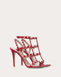 WOMEN'S VALENTINO GARAVANI ROCKSTUD CALFSKIN ANKLE STRAP SANDAL 100 MM ROSSO VALENTINO