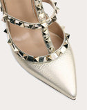 WOMEN'S VALENTINO GARAVANI METALLIC ROCKSTUD CAGED PUMP 100MM PLATINUM