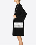 WOMEN'S VALENTINO GARAVANI METALLIC ROCKSTUD SPIKE CROSSBODY CLUTCH SILVER