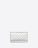 WOMEN'S VALENTINO GARAVANI METALLIC ROCKSTUD SPIKE CROSSBODY CLUTCH SILVER