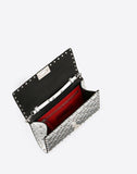 WOMEN'S VALENTINO GARAVANI METALLIC ROCKSTUD SPIKE CROSSBODY CLUTCH SILVER